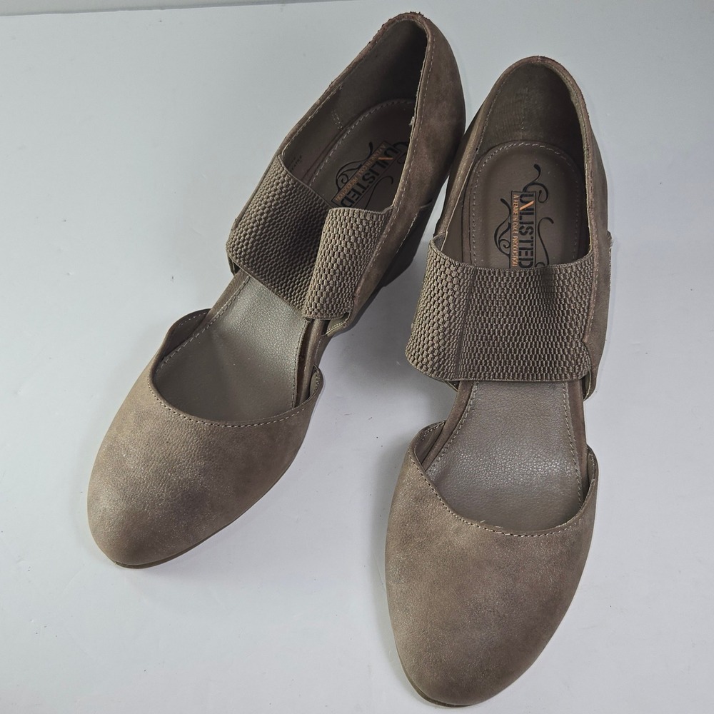 Unlisted Kenneth Cole Wedge‎ Heels Taupe Faux Suede DOrsay Elastic Strap 10 M